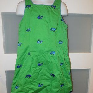 LILLY PULITZER VINTAGE GREEN W/EMBROIDERED WHALES DRESS SIZE 7 GIRL'S EUC